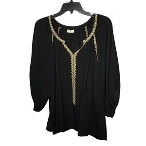 World Market Embroidered Linen Blend Boho Oversized Peasant Top Size S/M